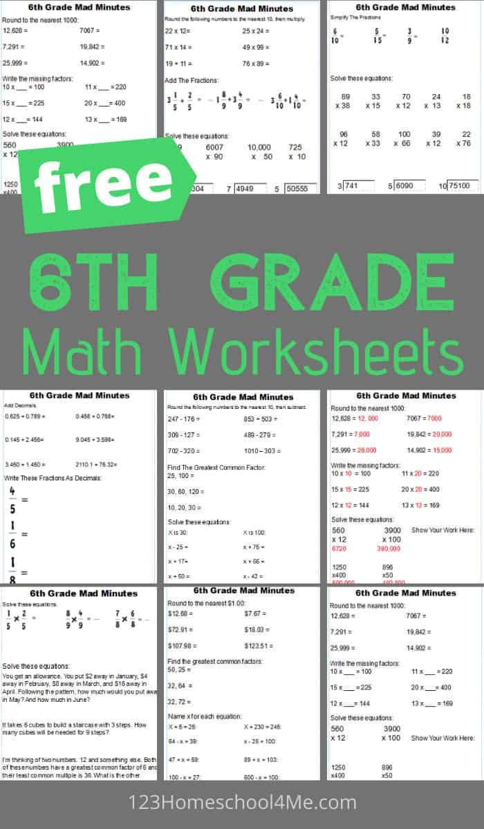 Excel Math Worksheets 6Th Grade