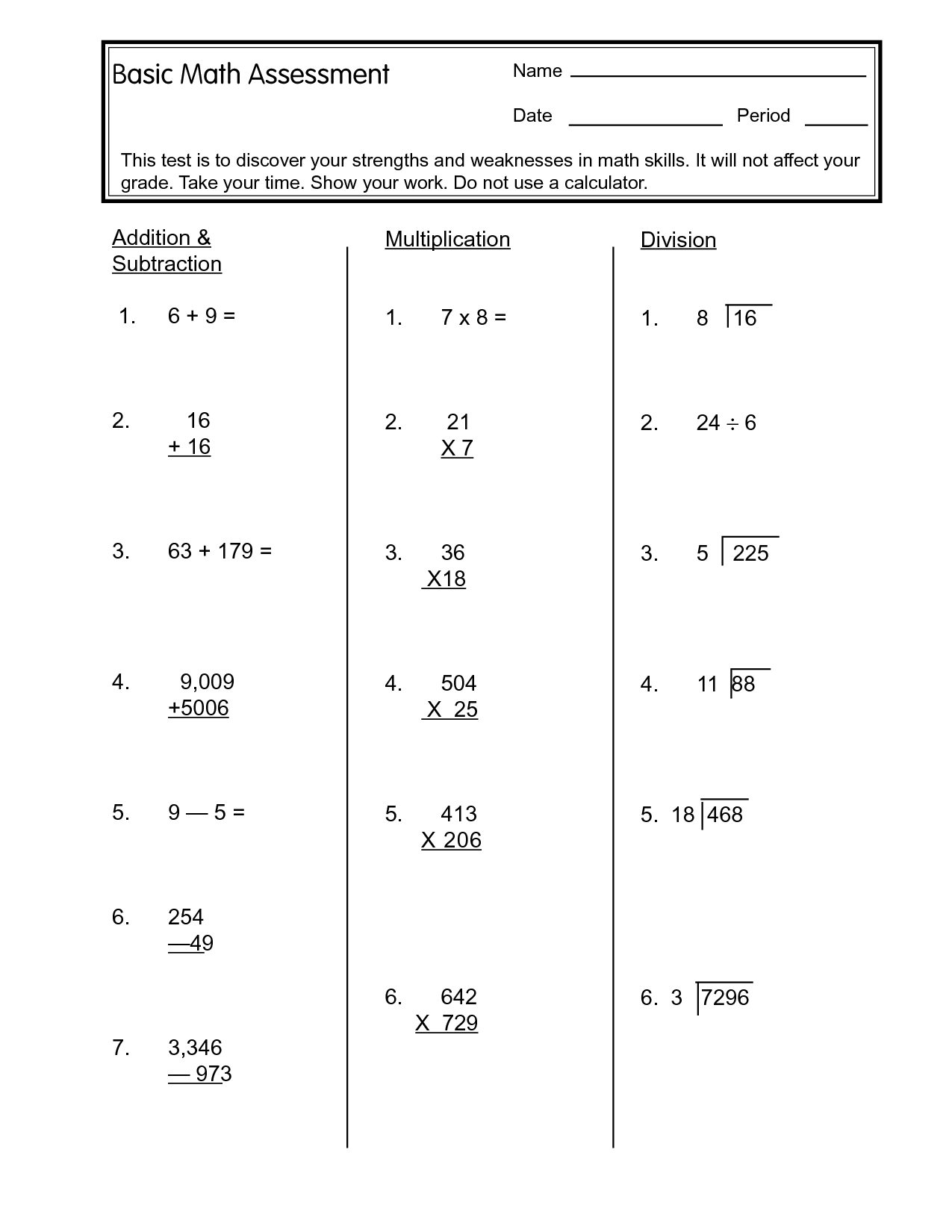 Math Computation Worksheets 6Th Grade