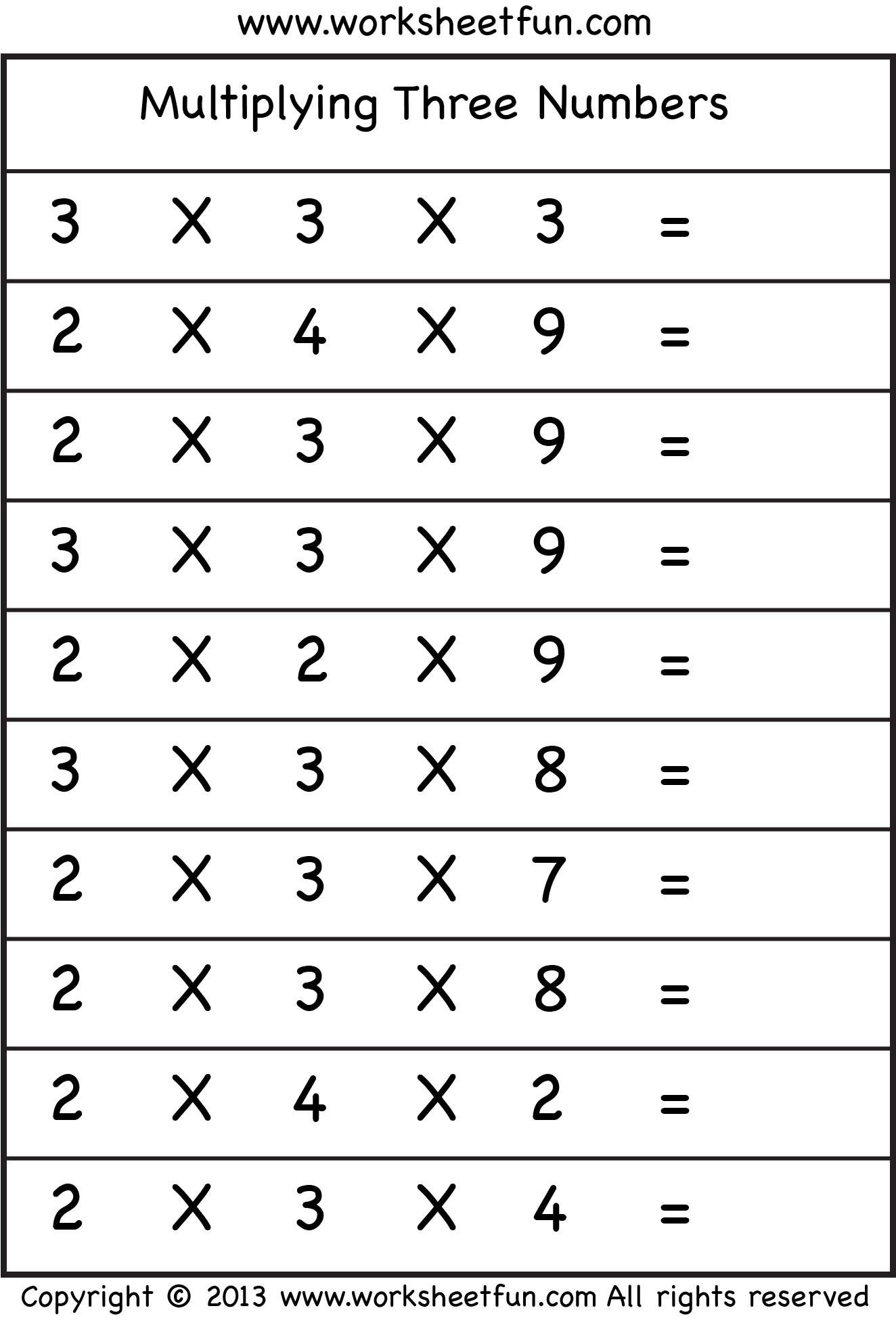 Math Worksheets Multiplication Customizable