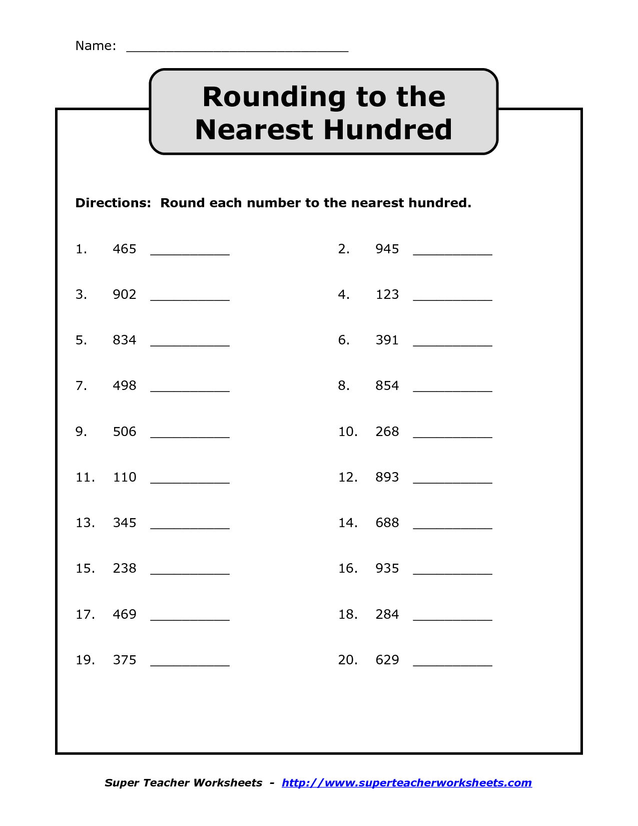 Math Worksheets Round Off Grade 2