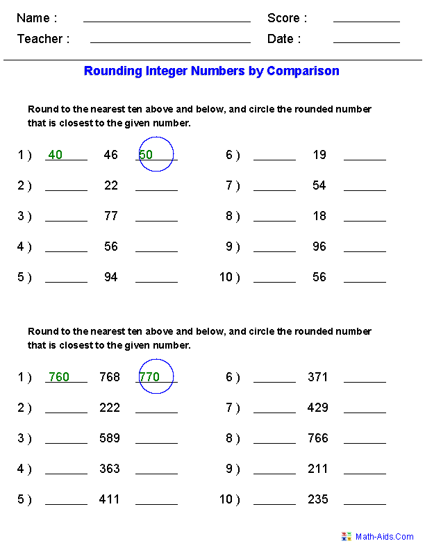 Math Worksheets Round Off Knitting