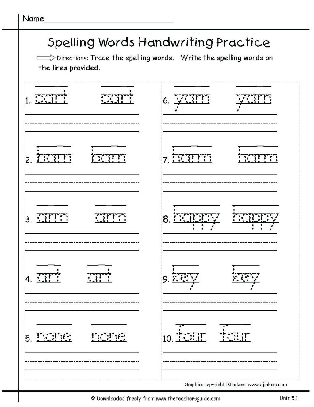 20 1St Grade Worksheets Free Printables Spelling