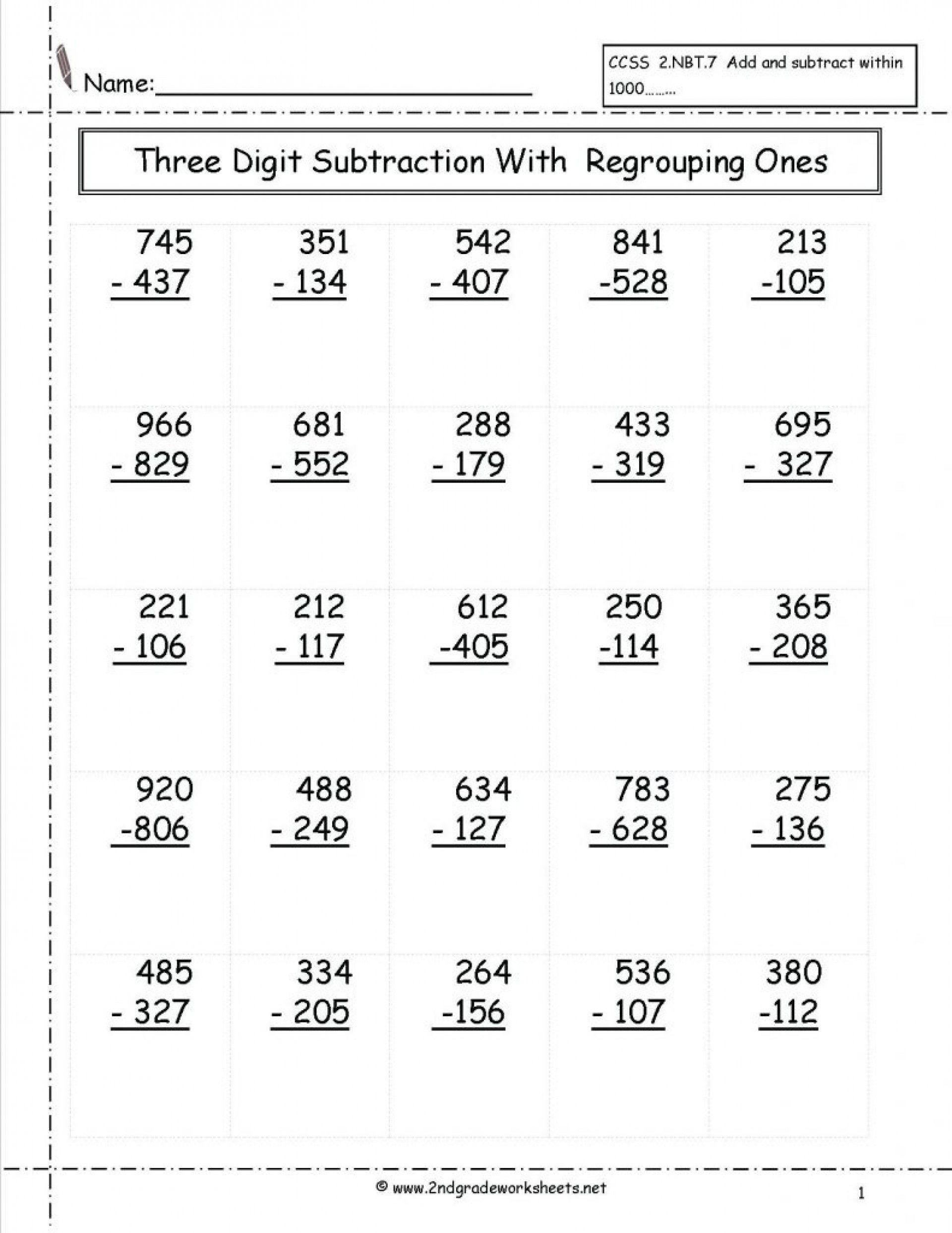 20 2Nd Grade Math Worksheets 3 Digit