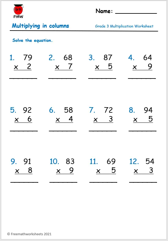 20 3Rd Grade Multiplication Worksheets Learning