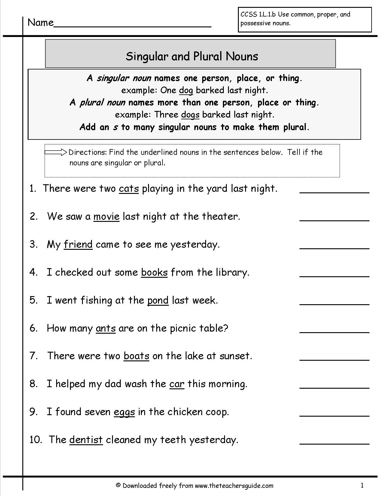 20 English Worksheets For Grade 1 Noun
