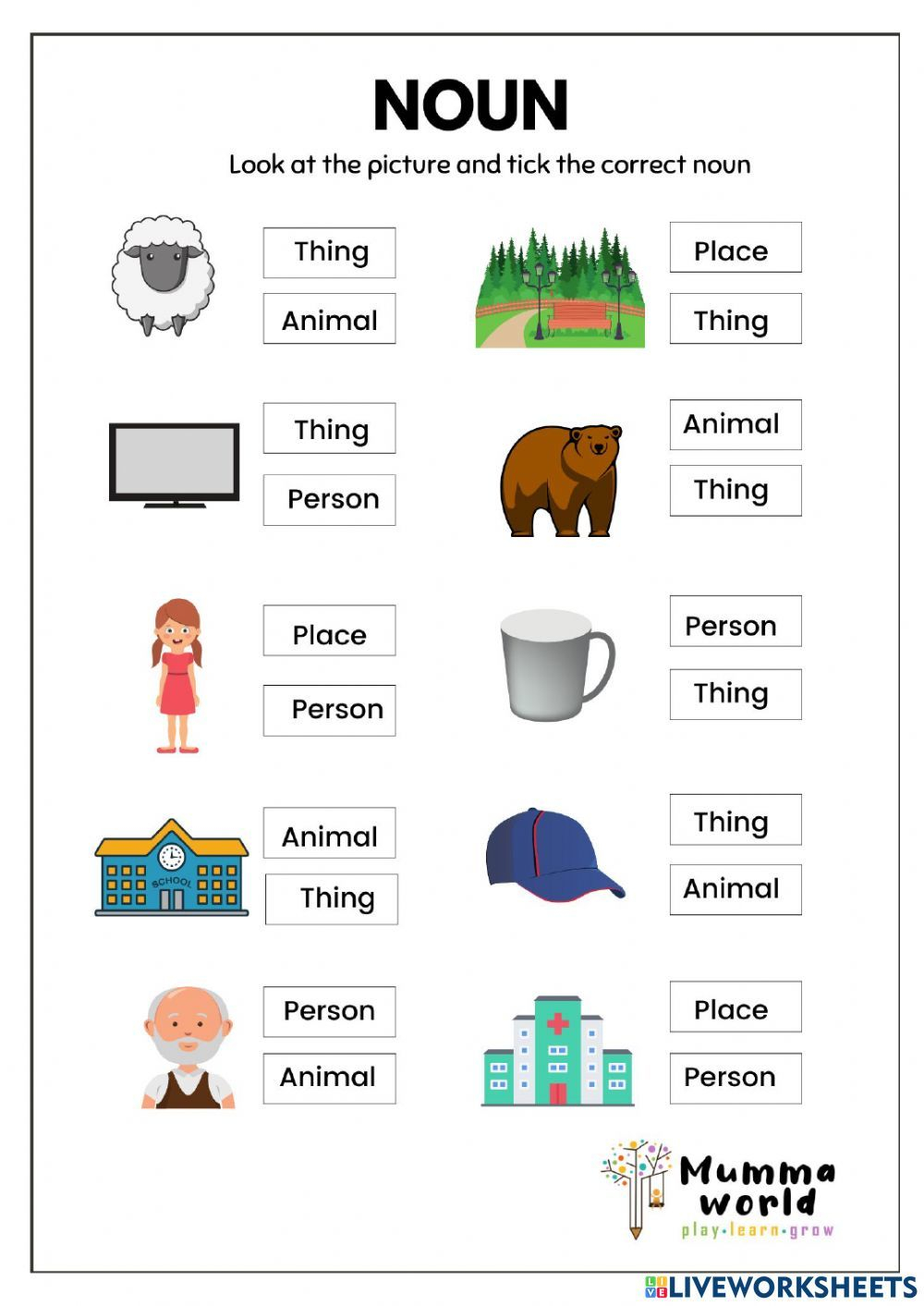 20 English Worksheets For Grade 1 Noun