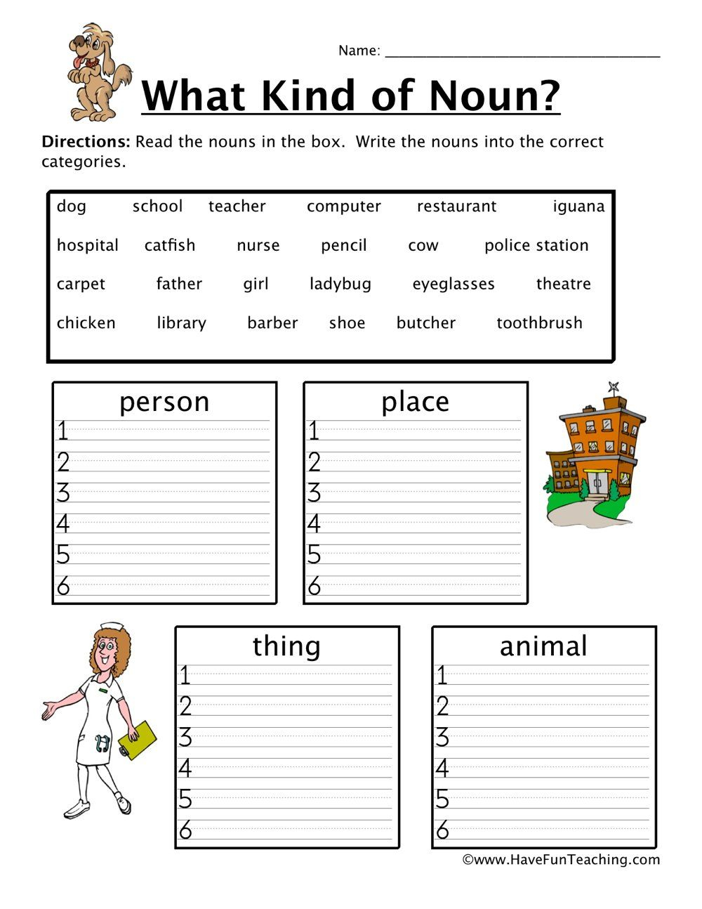 20 English Worksheets For Grade 1 Noun