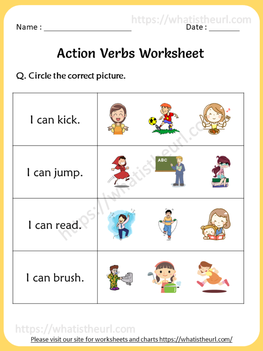 20 English Worksheets For Kindergarten Verbs