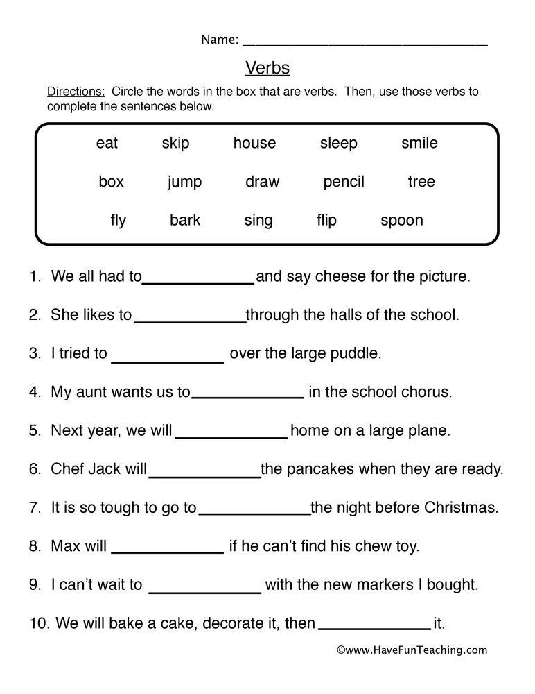 20 English Worksheets For Kindergarten Verbs