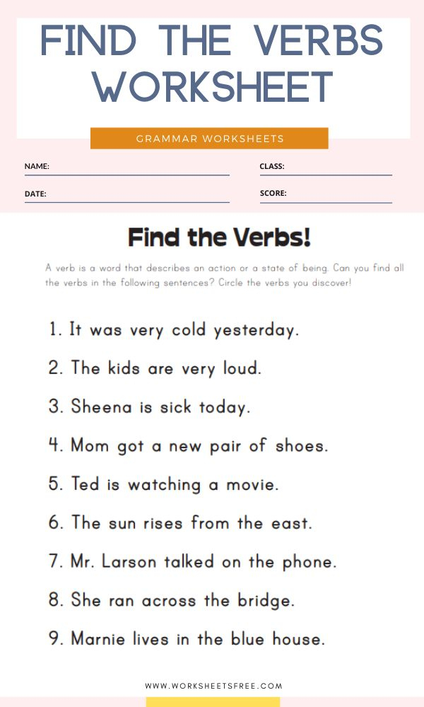 20 English Worksheets For Kindergarten Verbs