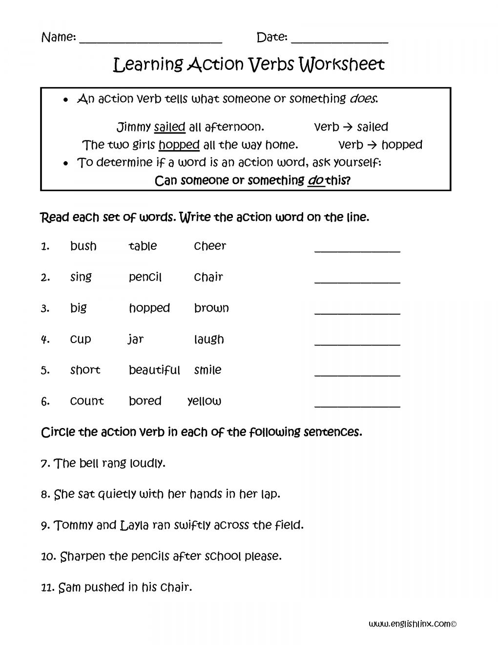 20 English Worksheets For Kindergarten Verbs