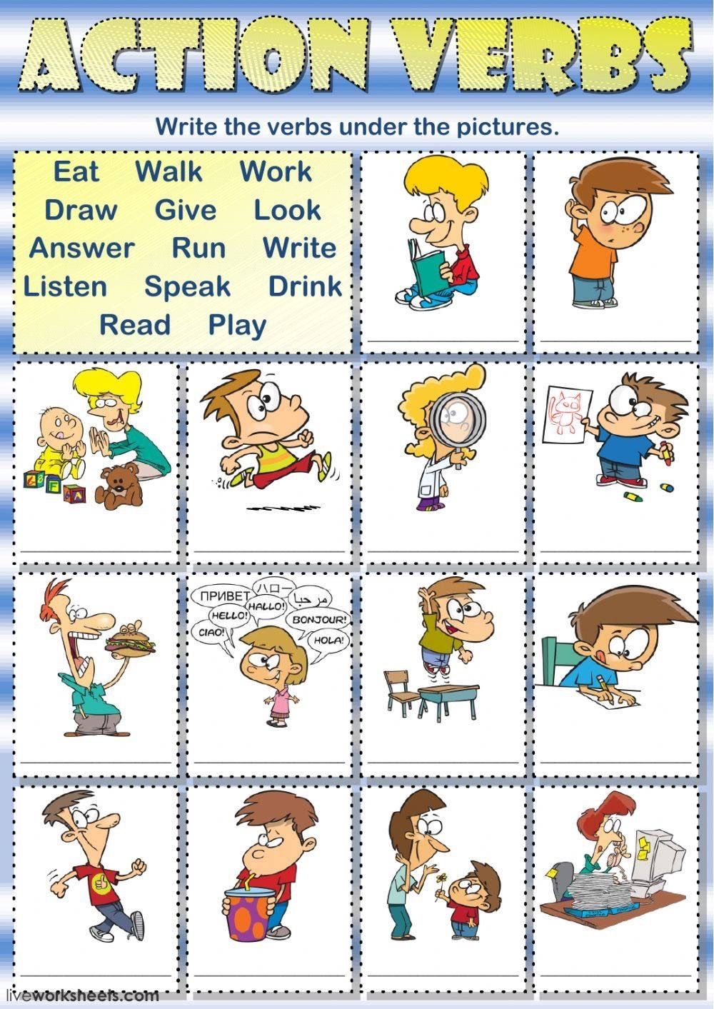 20 English Worksheets For Kindergarten Verbs