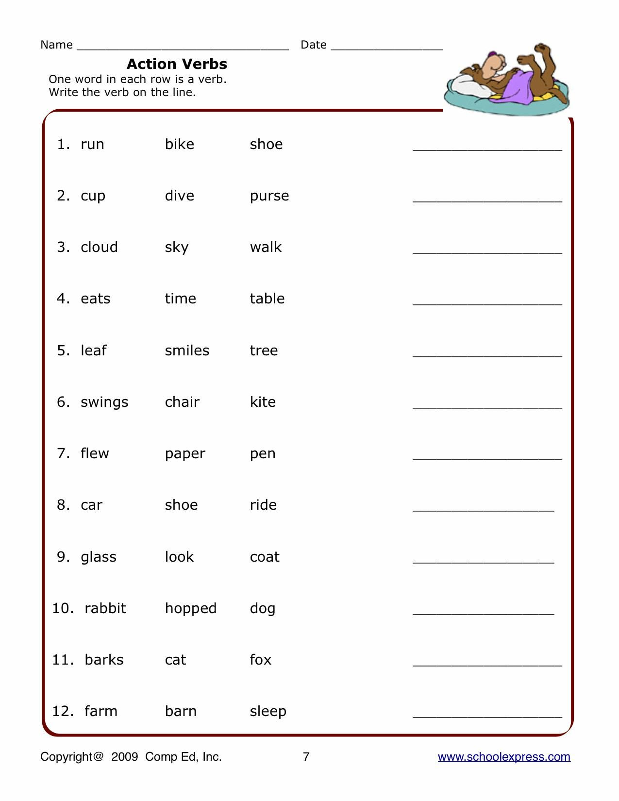 20 English Worksheets For Kindergarten Verbs