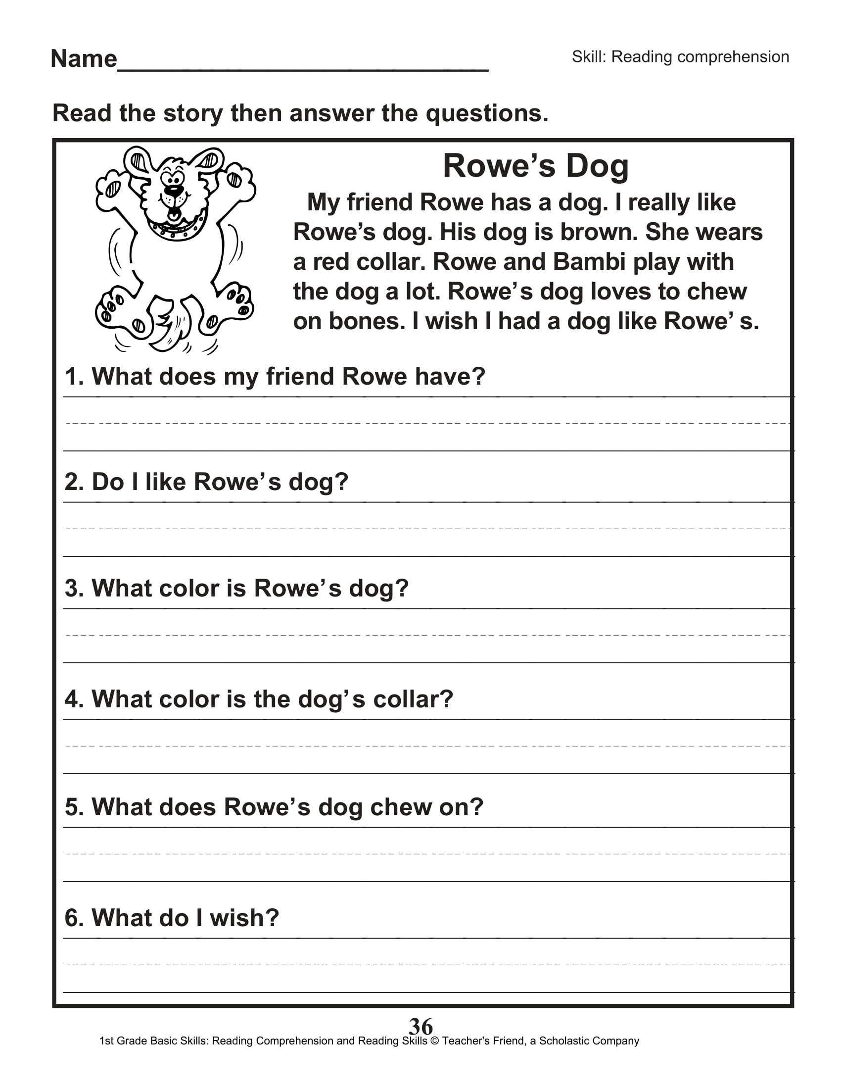 20 Free Reading Comprehension Worksheets 1St Grade