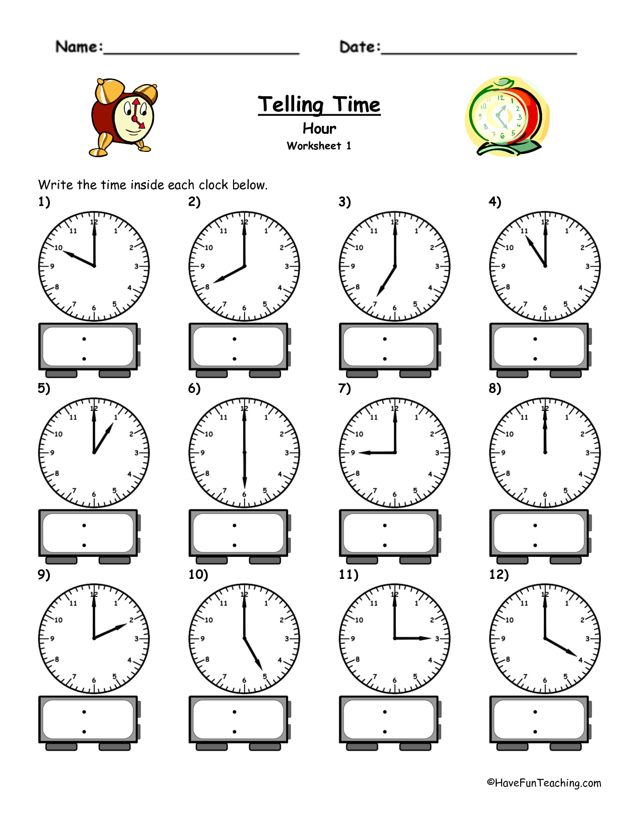 20 Grade 3 Math Worksheets Telling Time