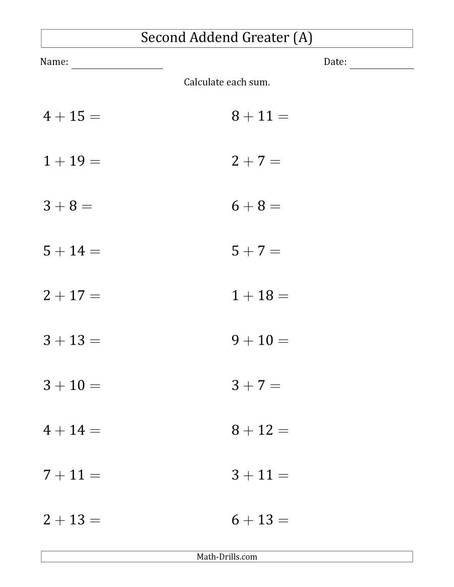 20 Horizontal Addition Worksheets Grade 2