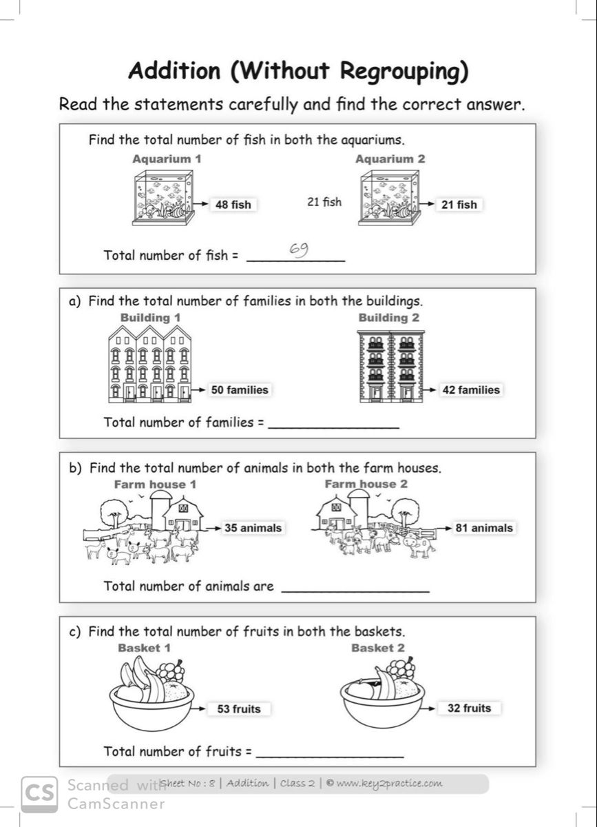 20 Horizontal Addition Worksheets Grade 2