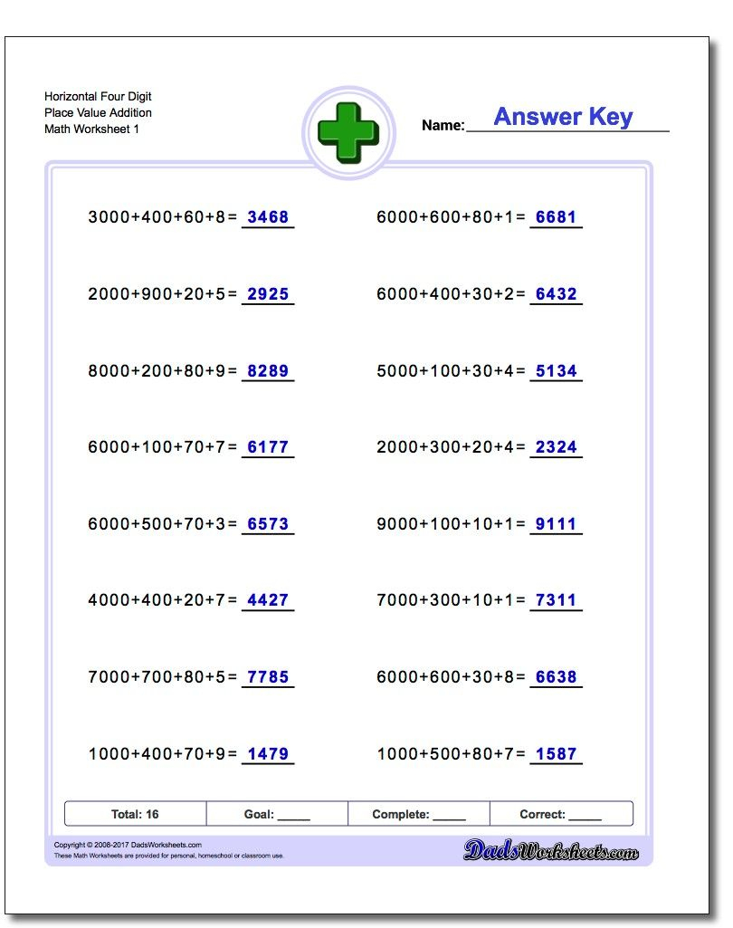 20 Horizontal Addition Worksheets Grade 2