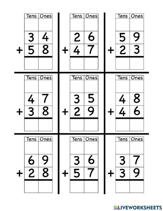 20 Horizontal Addition Worksheets Grade 2