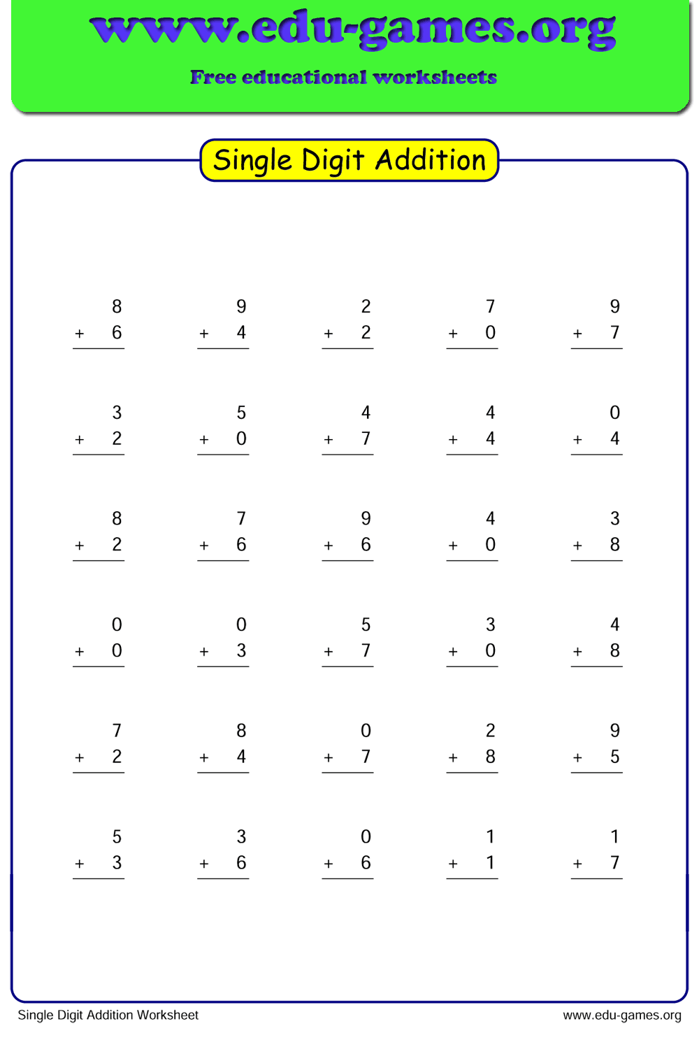 20 Horizontal Addition Worksheets Grade 2