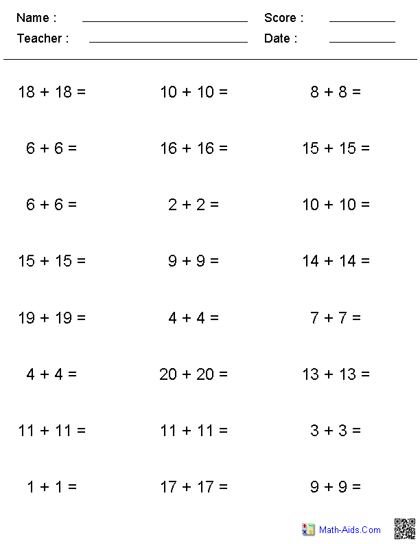 20 Horizontal Addition Worksheets Grade 2