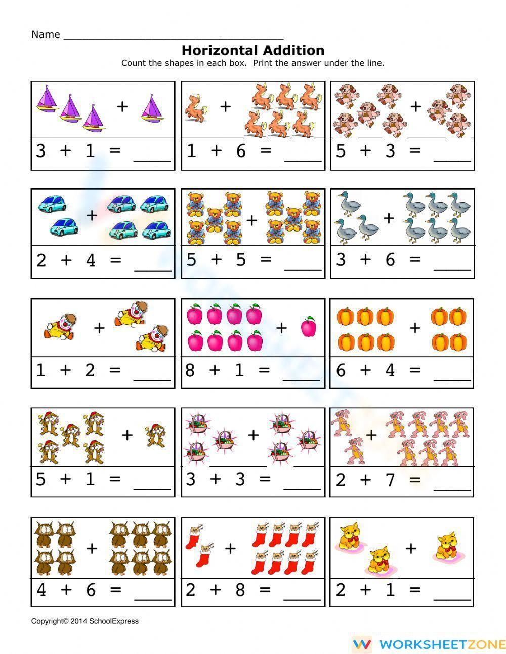 20 Horizontal Addition Worksheets Grade 2