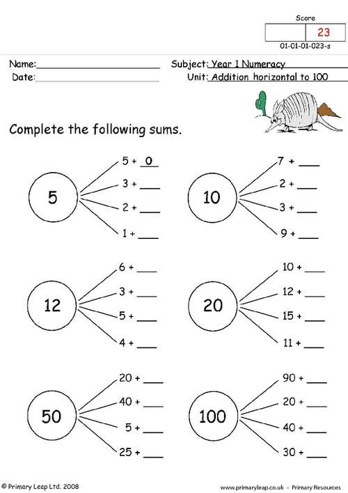 20 Horizontal Addition Worksheets Grade 2