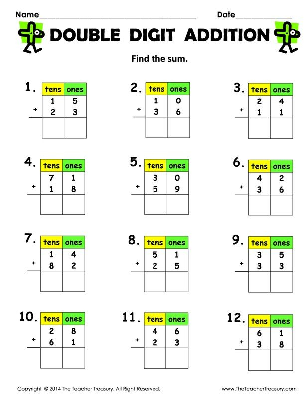 20 Horizontal Addition Worksheets Grade 2