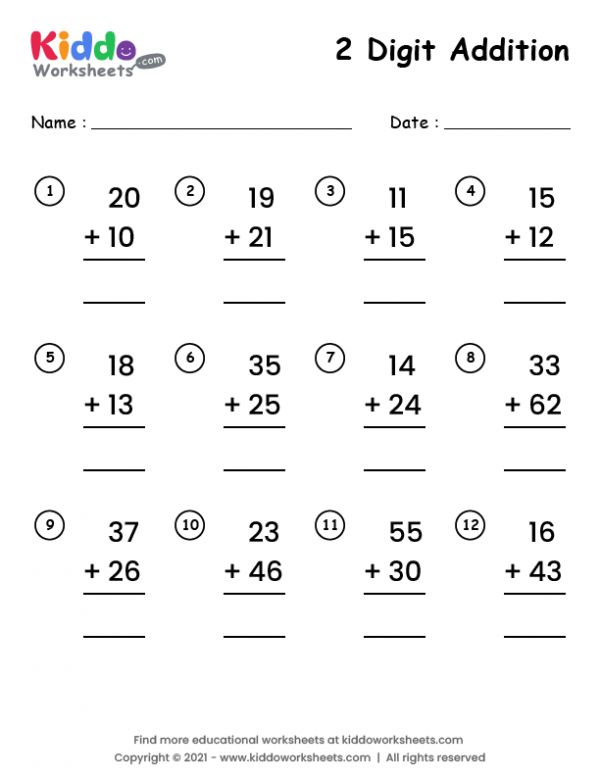 20 Horizontal Addition Worksheets Grade 2