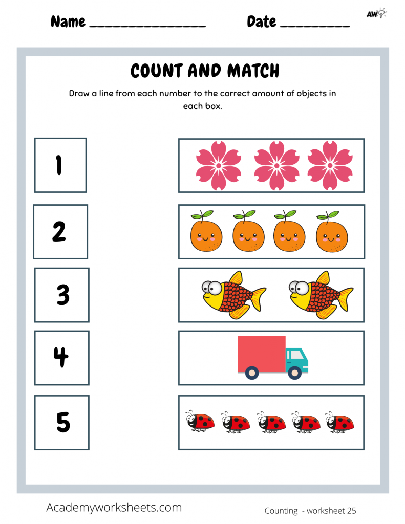 20 Math Kindergarten Worksheets 1-5