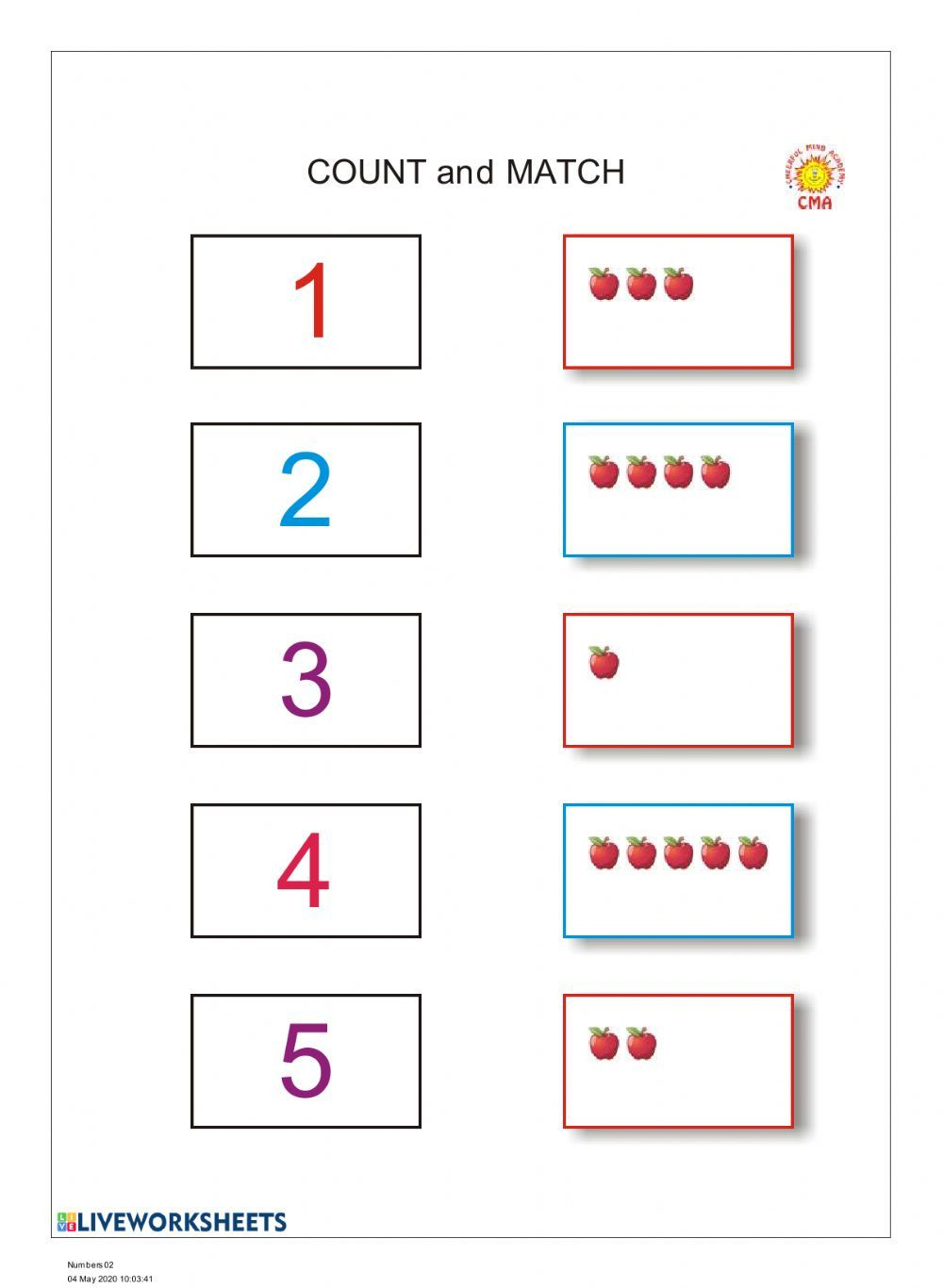 20 Math Kindergarten Worksheets 1-5