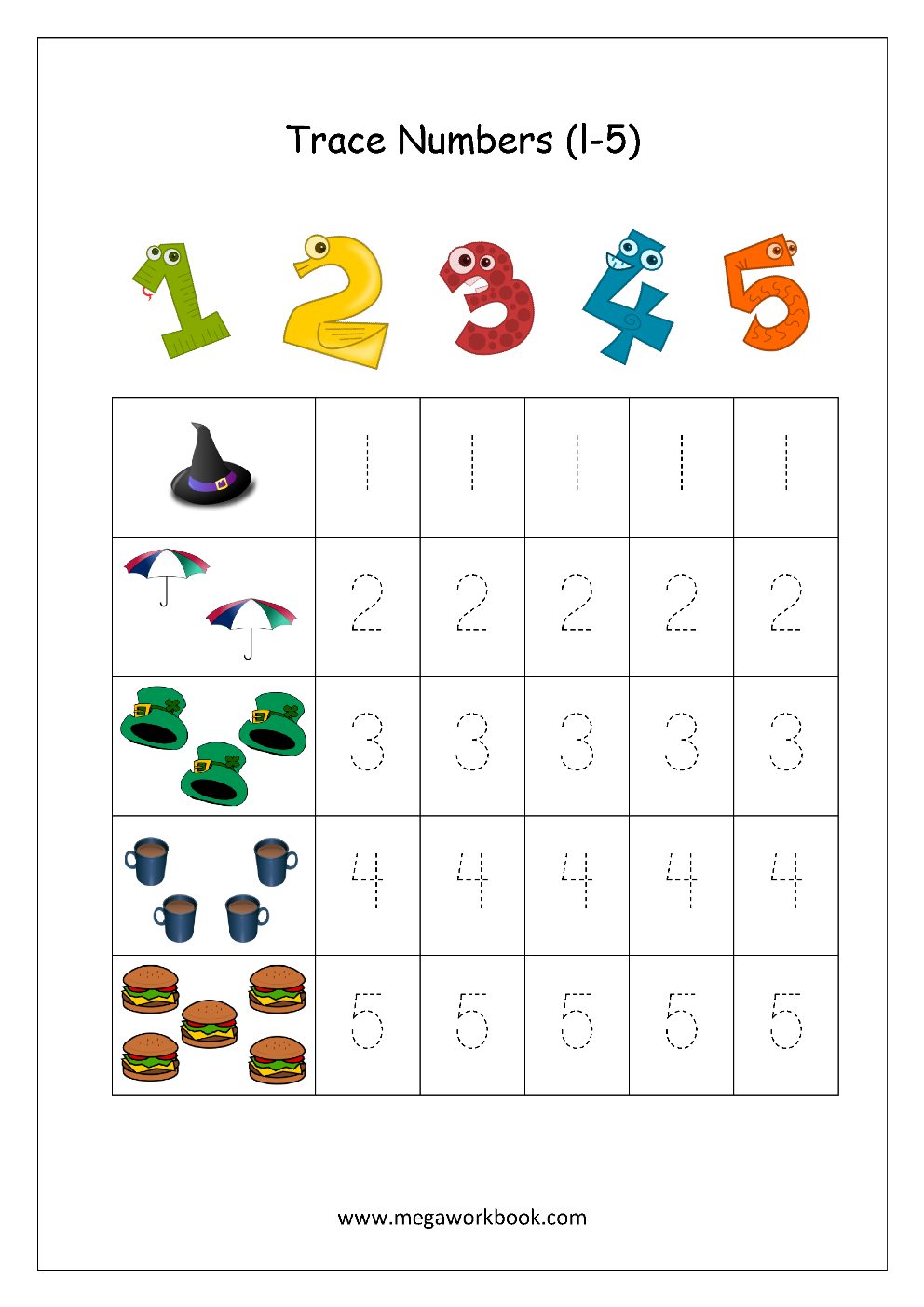 20 Math Kindergarten Worksheets 1-5