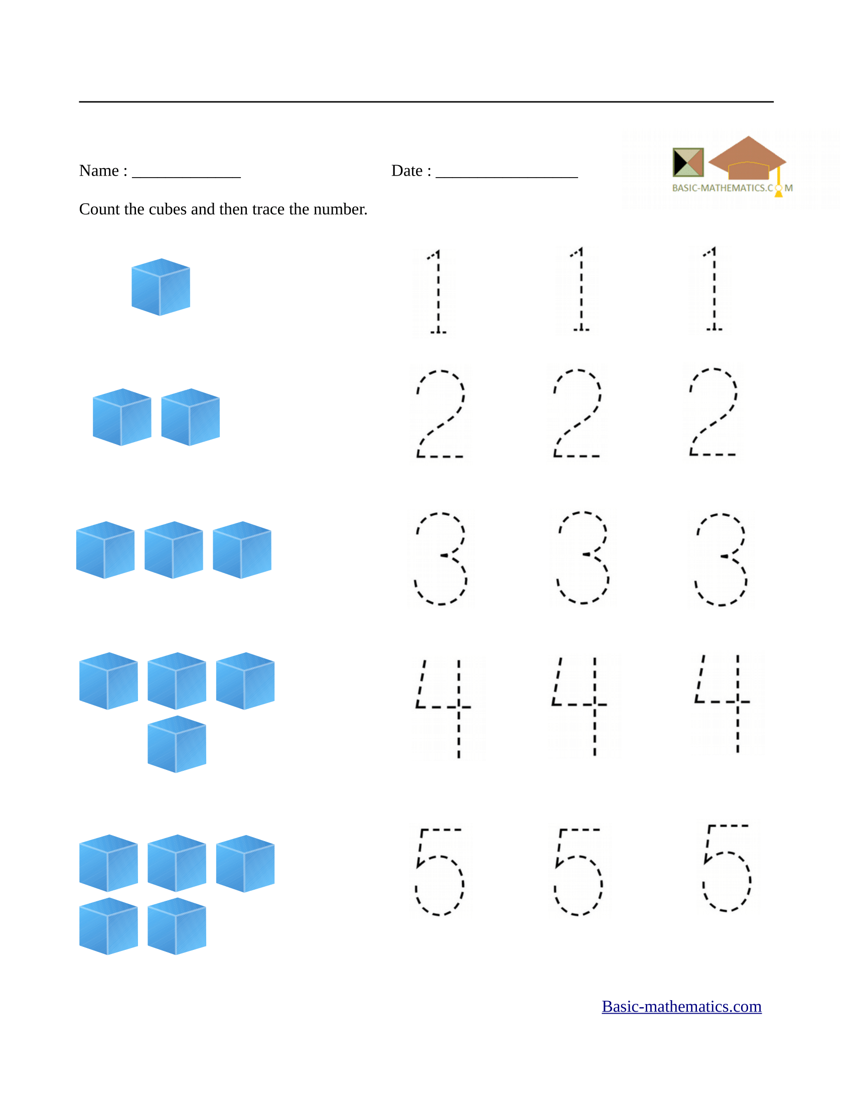 20 Math Kindergarten Worksheets 1-5