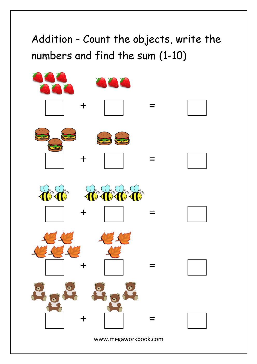 20 Math Kindergarten Worksheets 1-5