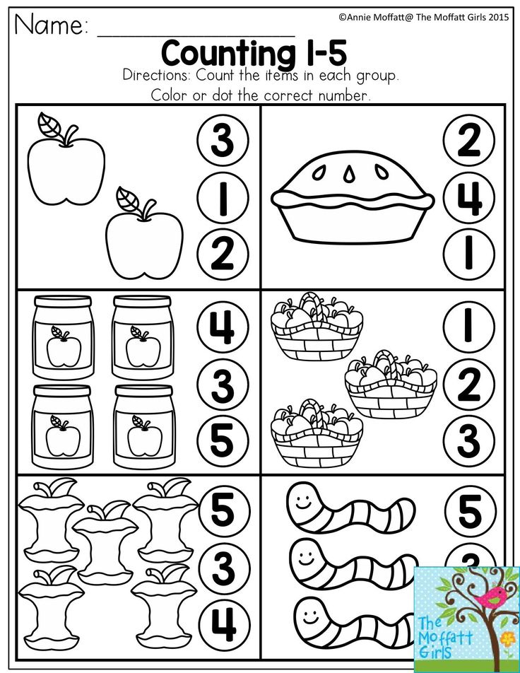 20 Math Kindergarten Worksheets 1-5