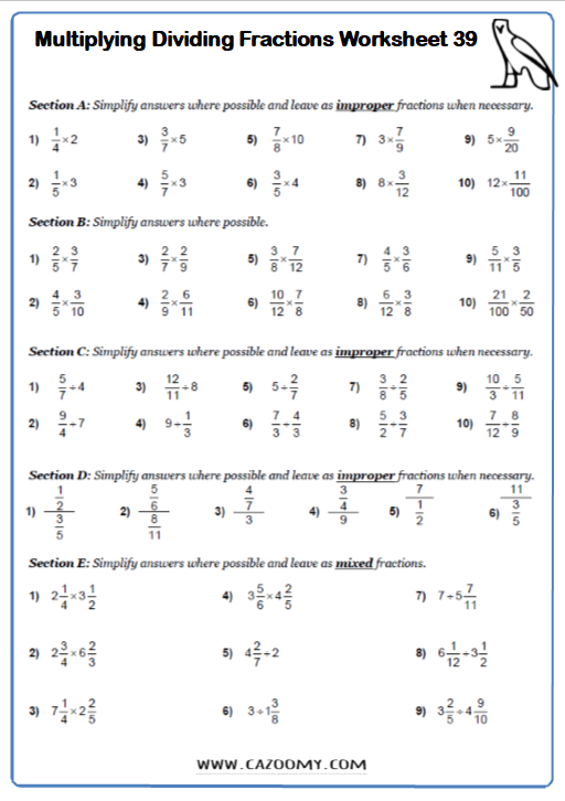 20 Math Worksheets Dividing Fractions