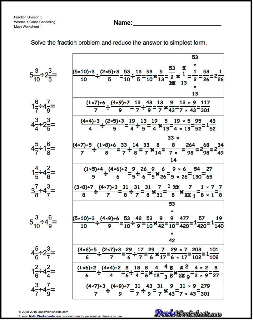 20 Math Worksheets Dividing Fractions