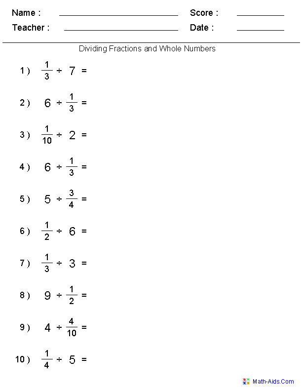 20 Math Worksheets Dividing Fractions