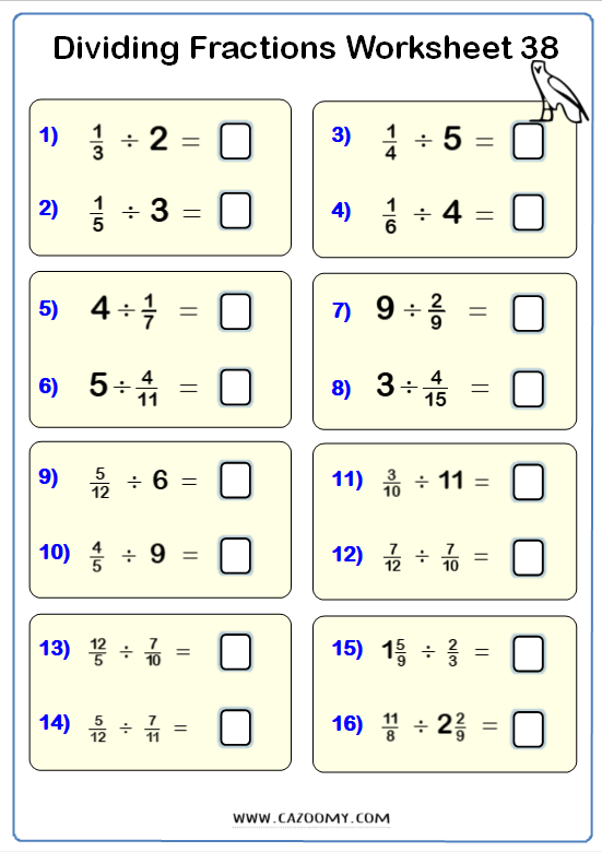 20 Math Worksheets Dividing Fractions