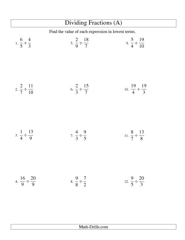 20 Math Worksheets Dividing Fractions