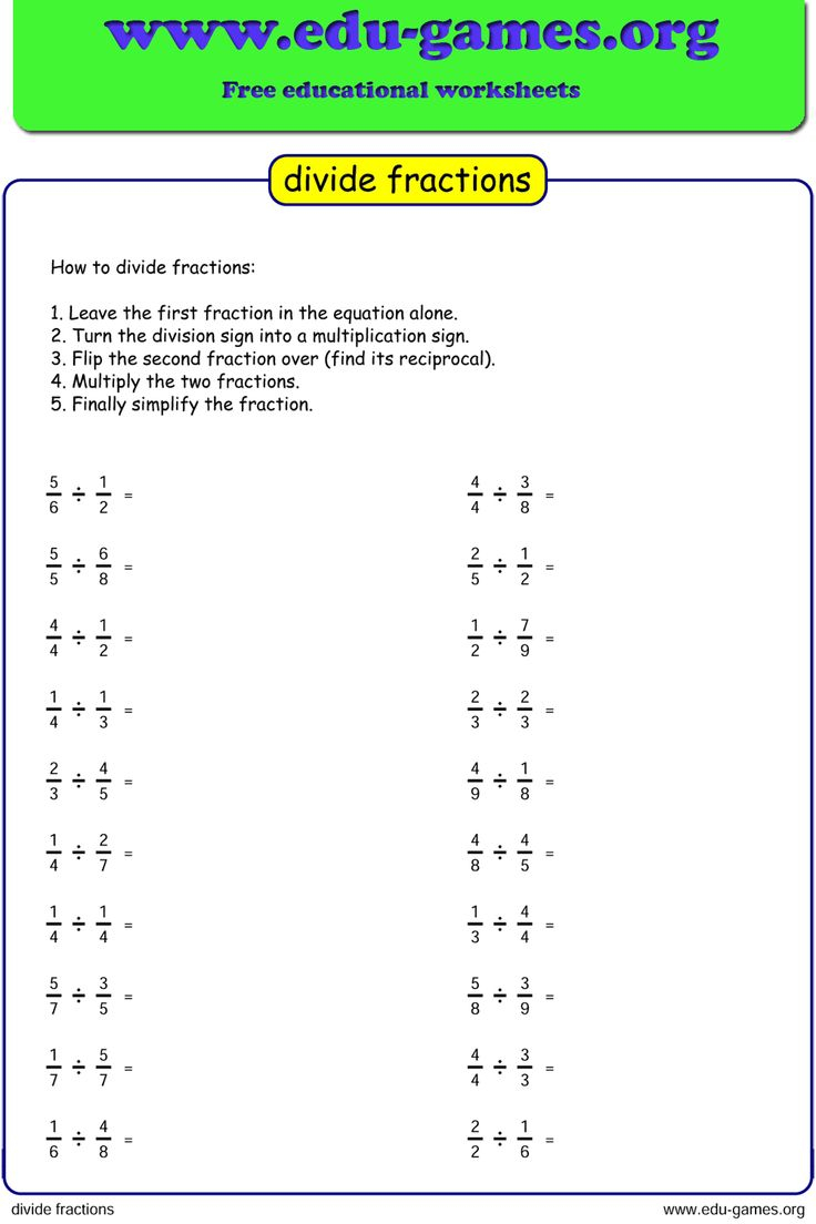 20 Math Worksheets Dividing Fractions