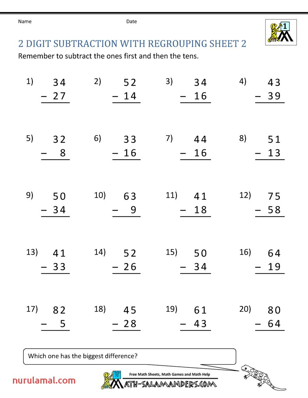 20 Math Worksheets For Grade 1 Subtraction Practice