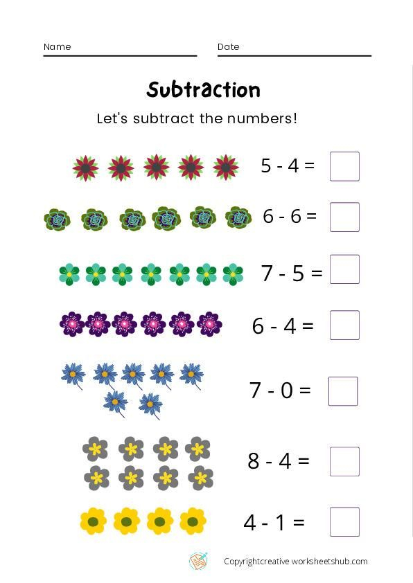 20 Math Worksheets For Grade 1 Subtraction Practice