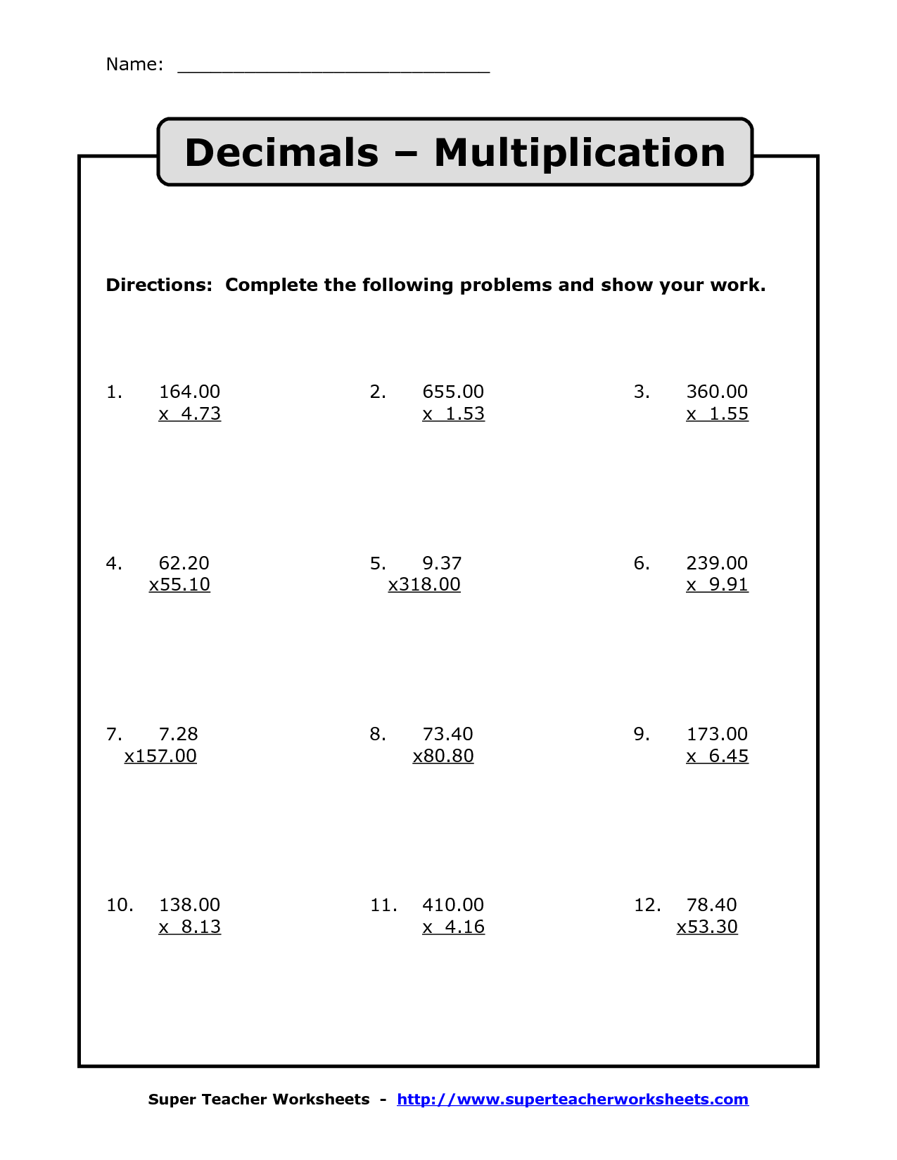 20 Multiplication Worksheets Grade 8