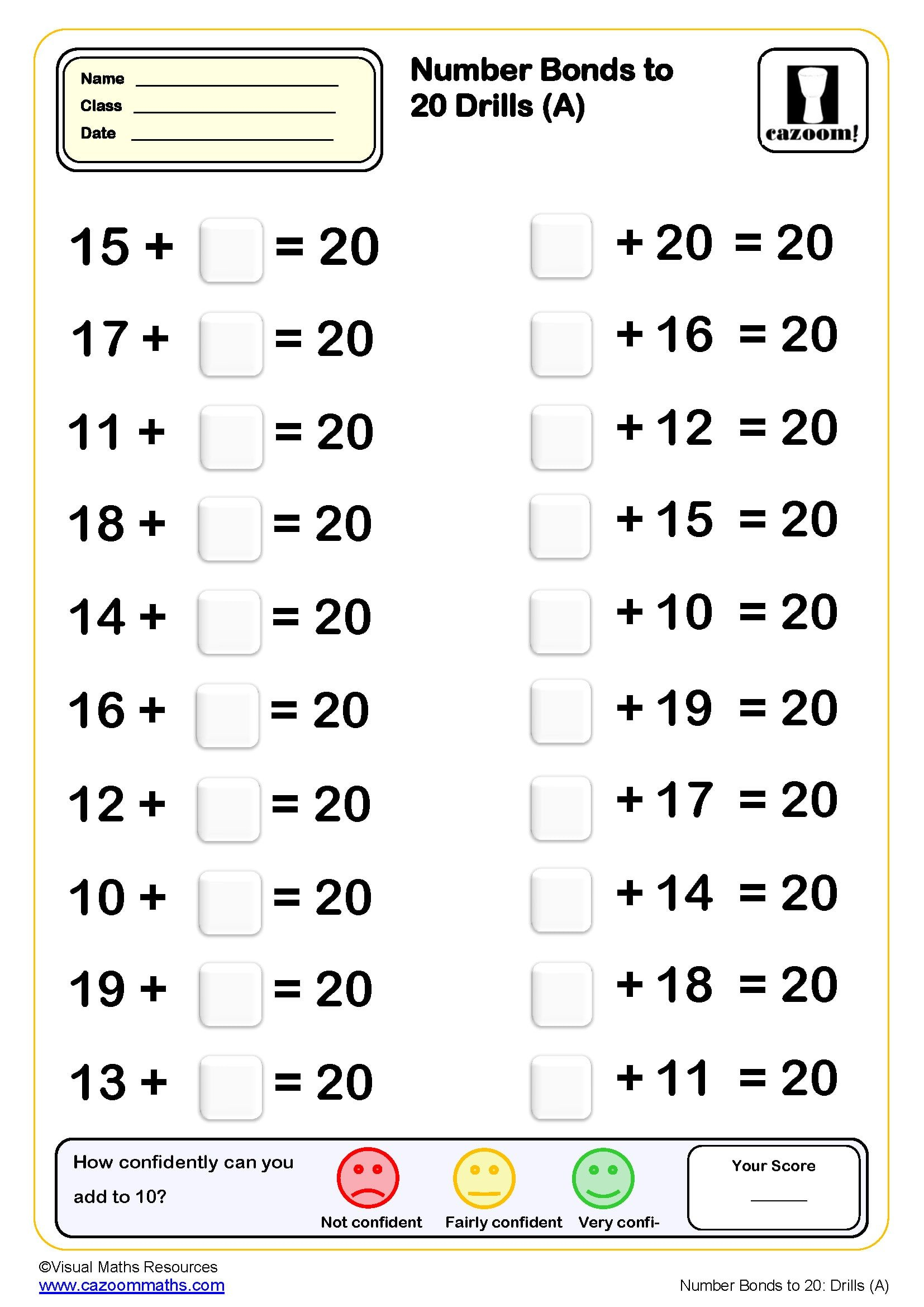 20 Number bonds worksheets to 20 free Download