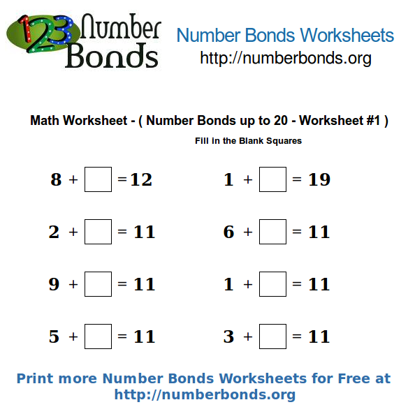 20 Number bonds worksheets to 20 free Download