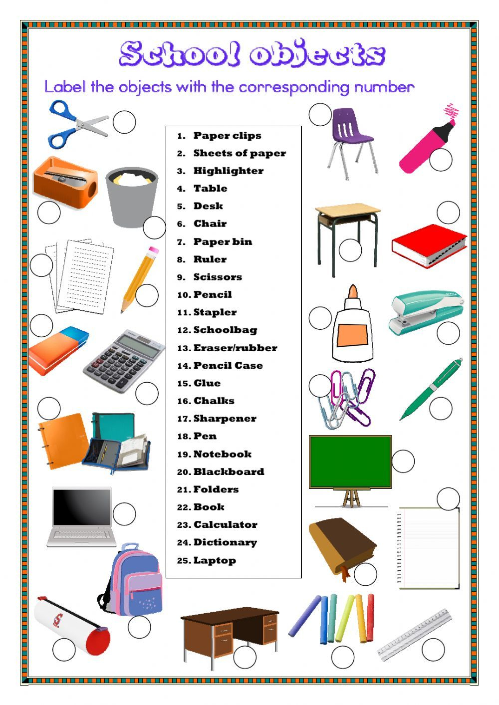 20 School Objects Worksheets For Kids Kindergarten