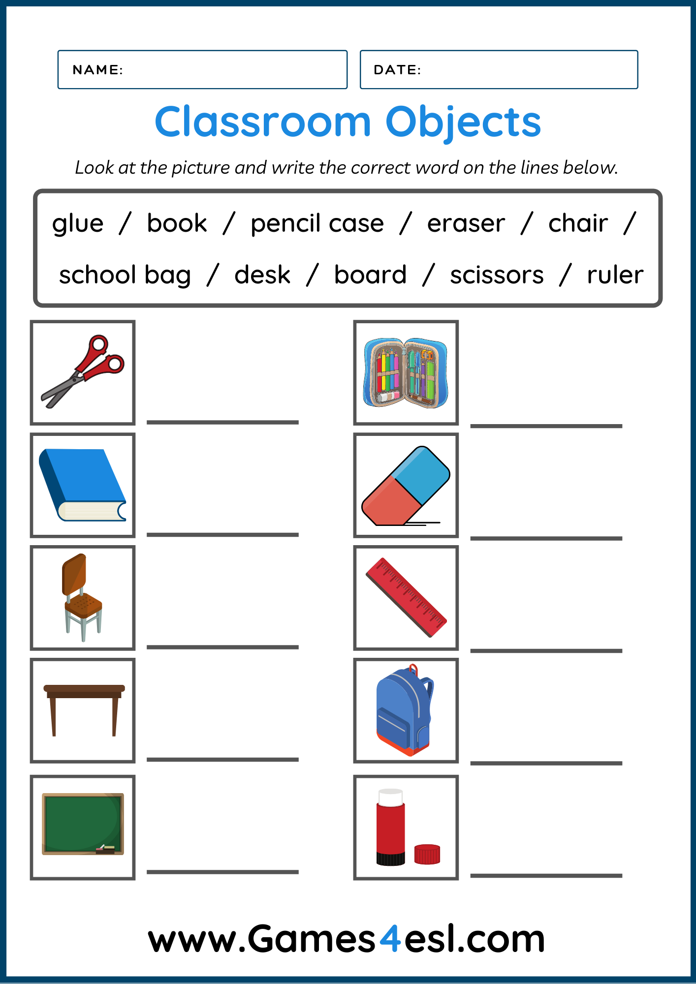 20 School Objects Worksheets For Kids Kindergarten