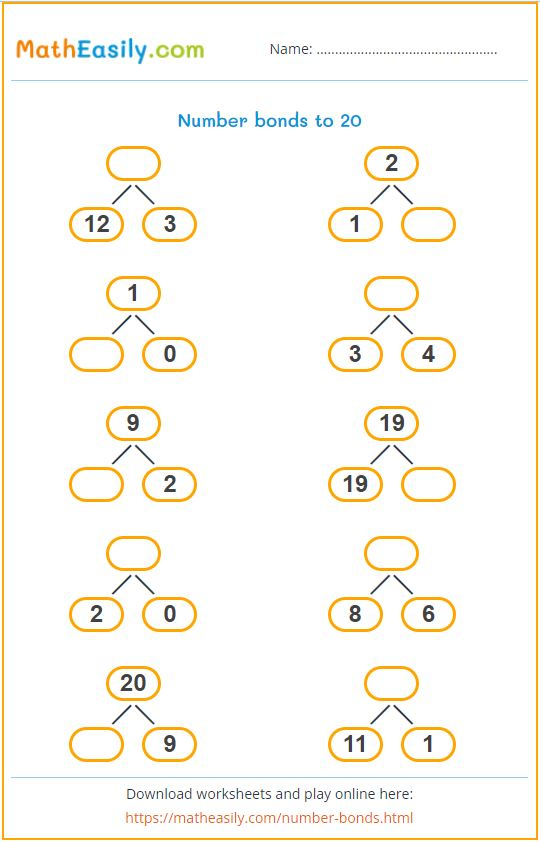 30 Number bonds worksheets to 20 free Pdf