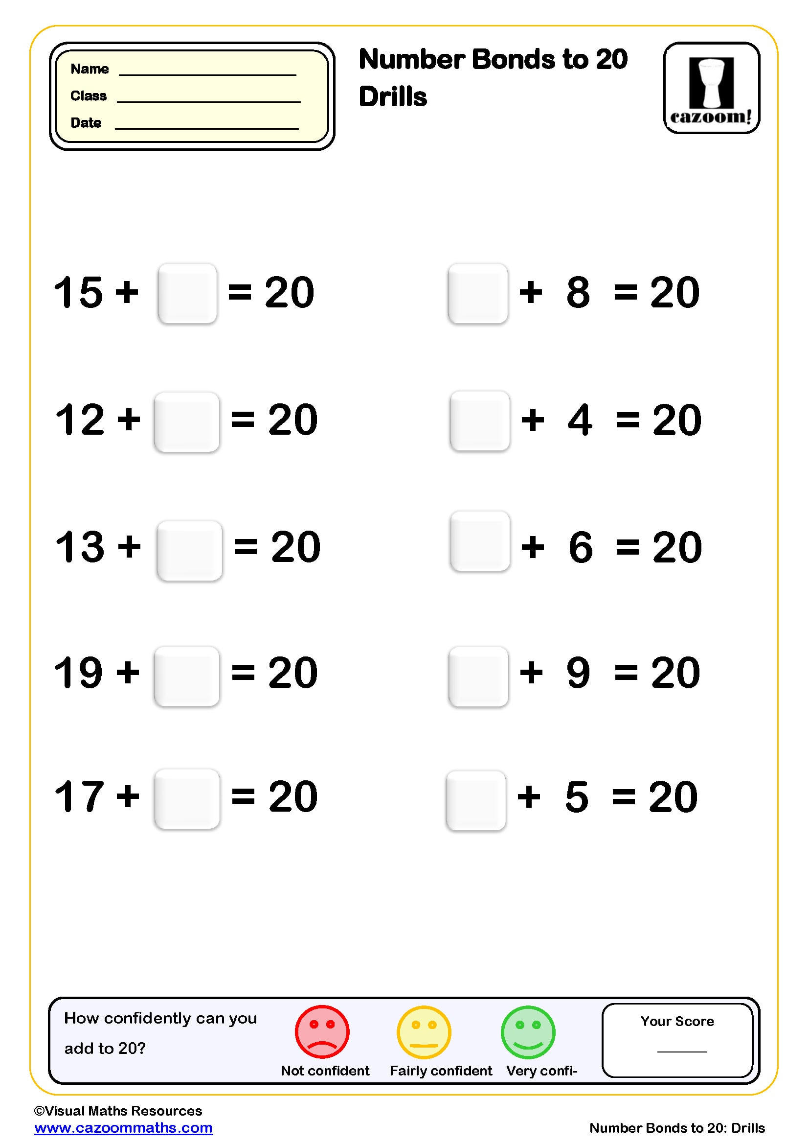 35 Number bonds worksheets to 20 free Free